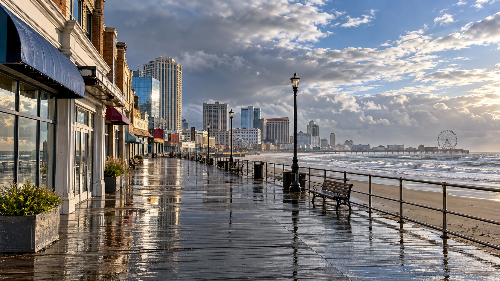 AI-generated illustration of an Atlantic City property after coastal rain
