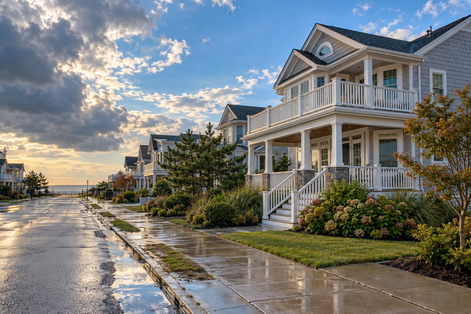 AI-generated illustration of an Avalon shore property after coastal rain
