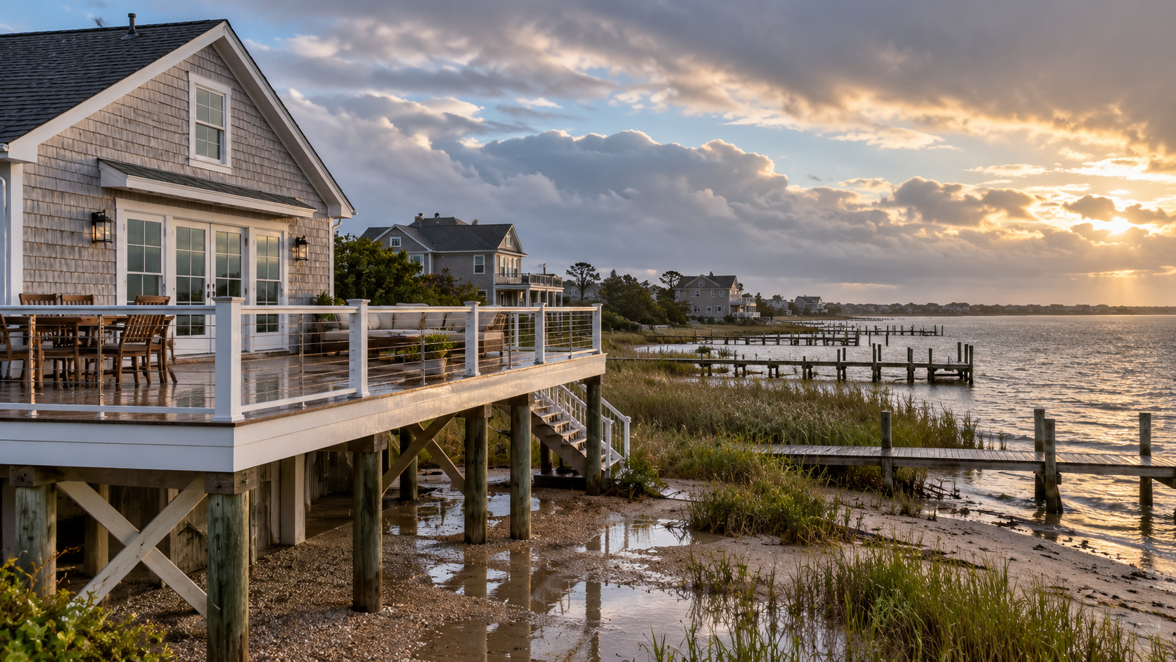 Generated illustration of a Beach Haven shore home after coastal rain