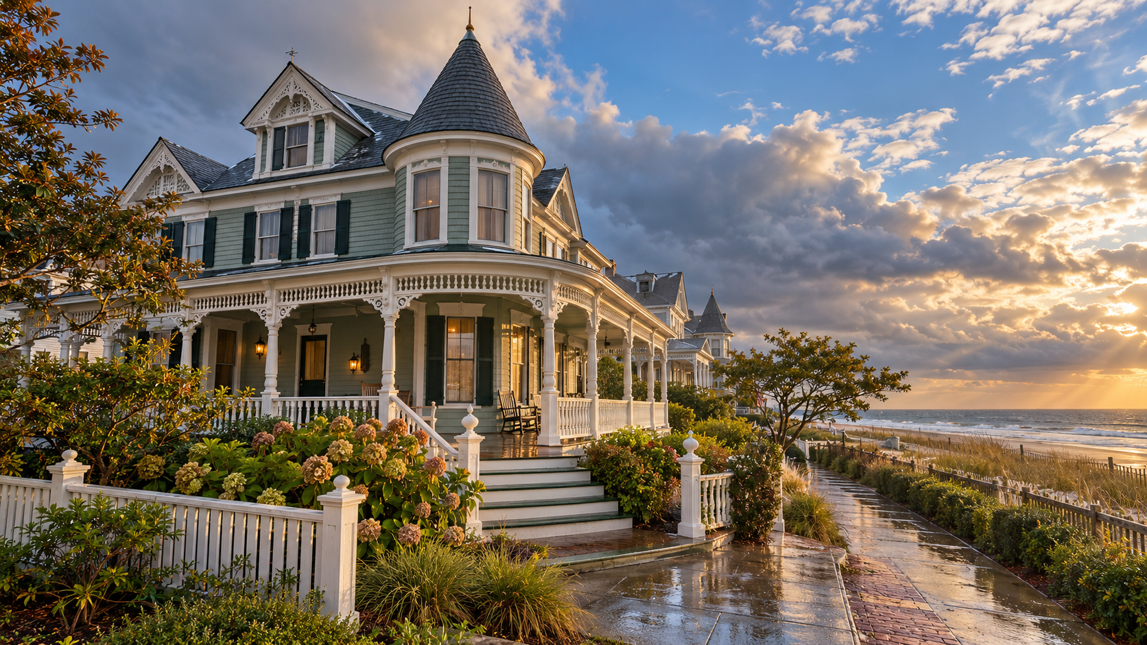 AI-generated illustration of a Cape May shore property after coastal rain