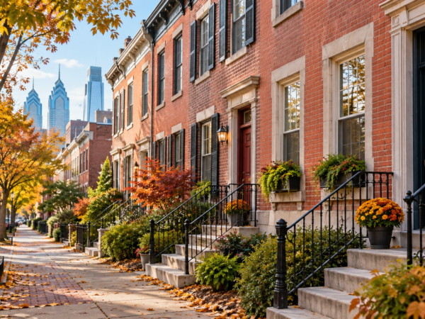 Philadelphia rowhouses along a residential street for a home insurance renovation coverage review