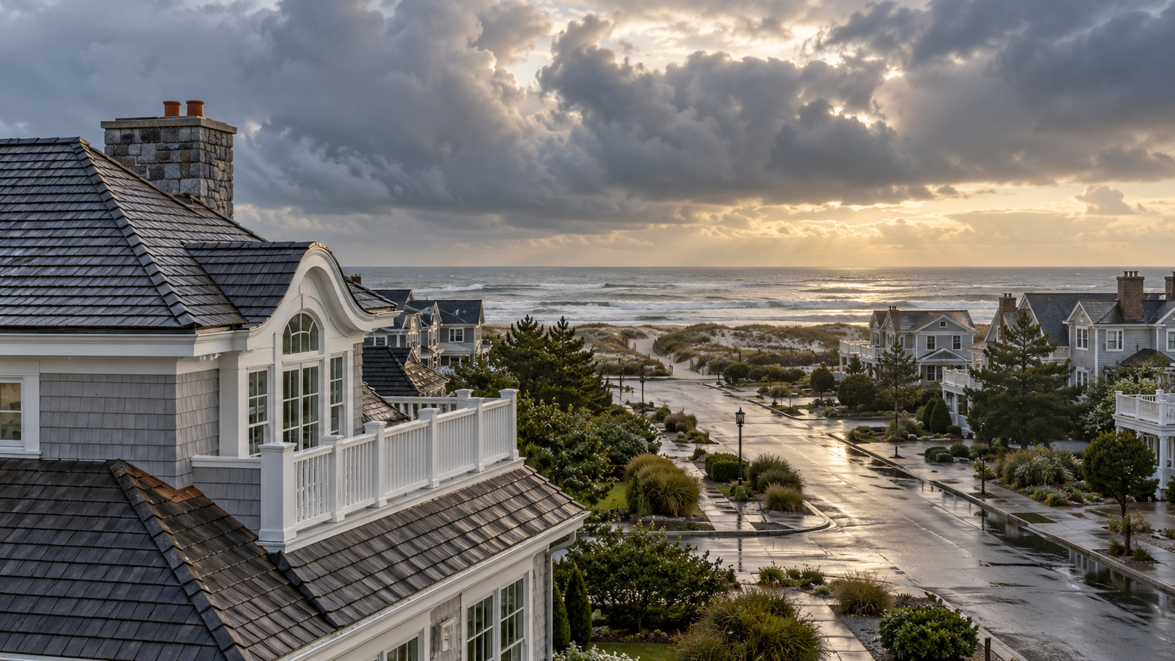 AI-generated illustration of an Ocean City shore property after coastal rain