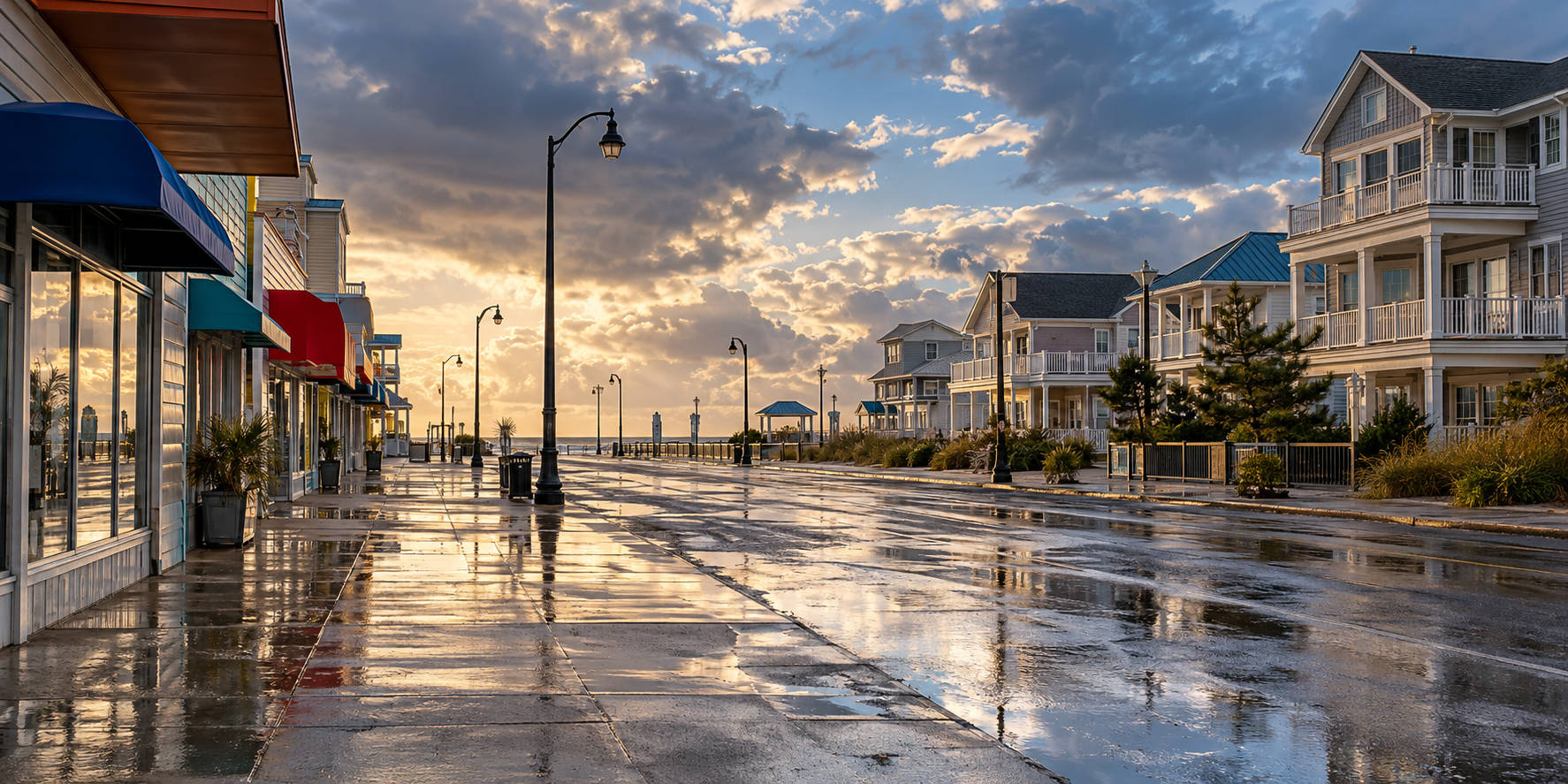 AI-generated illustration of a Wildwood shore property after coastal rain