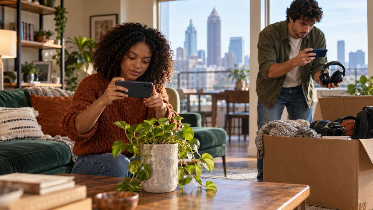 Atlanta Georgia roommates photographing belongings in an apartment