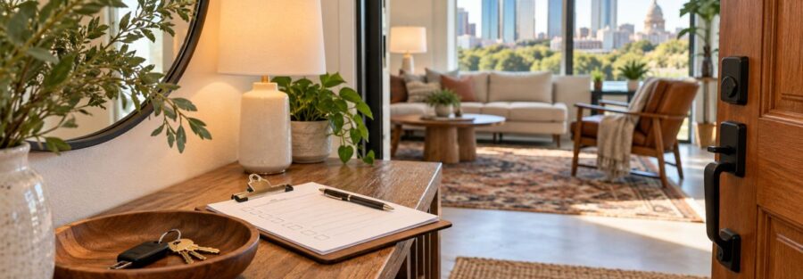 Austin Texas home entry prepared for short-term guests