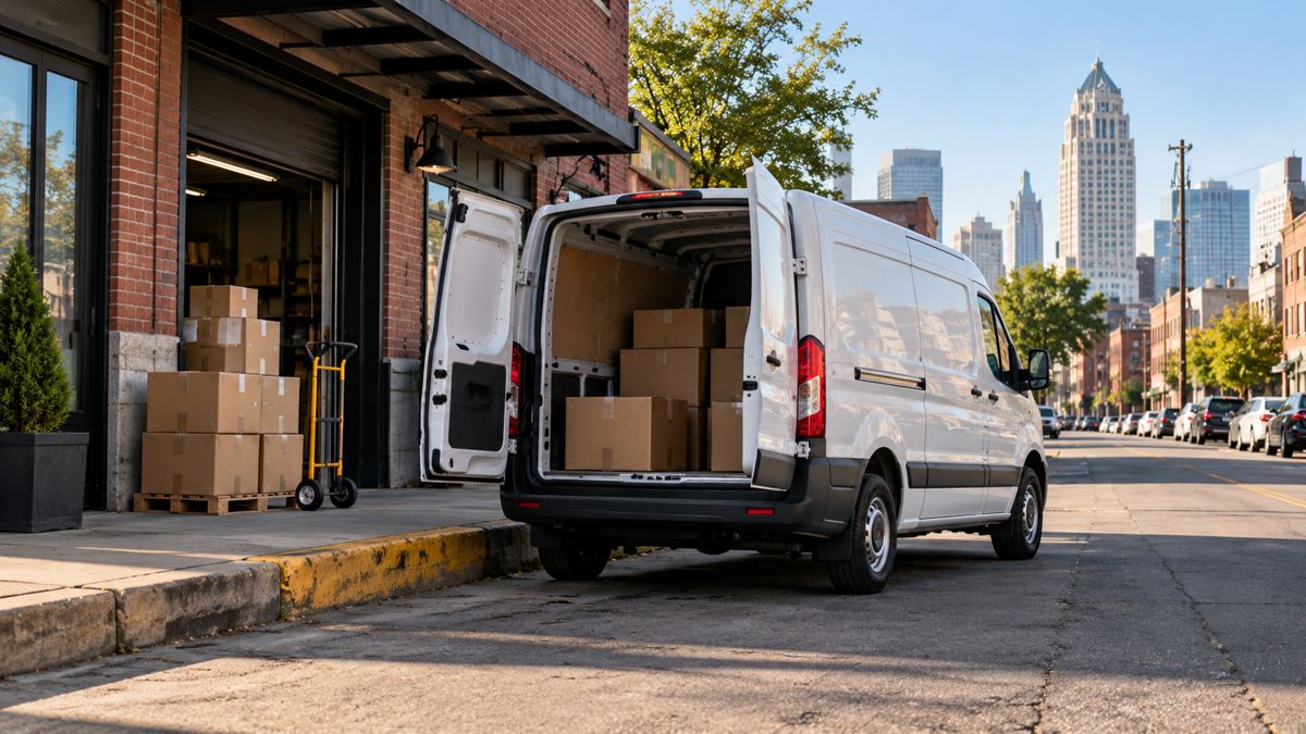 Delivery van on an Elizabeth New Jersey business street