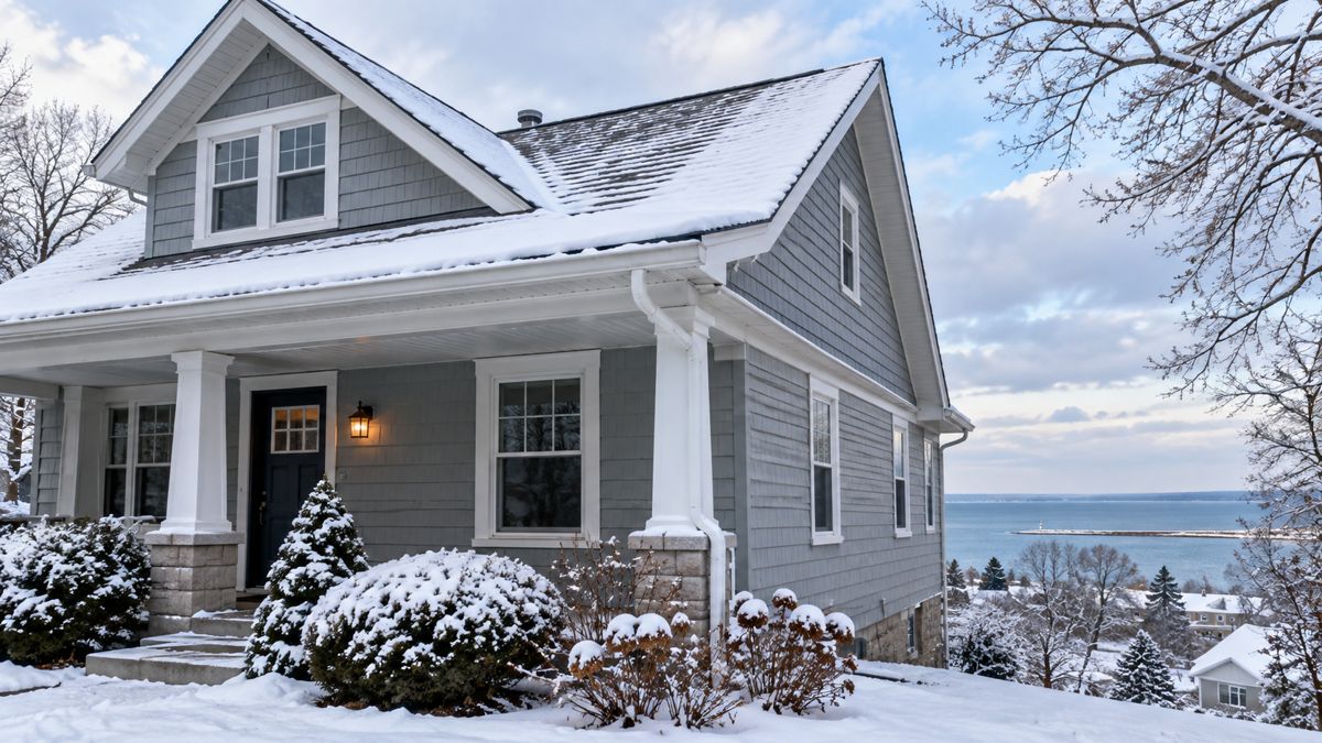Snow on the roof of an Erie area home near Lake Erie
