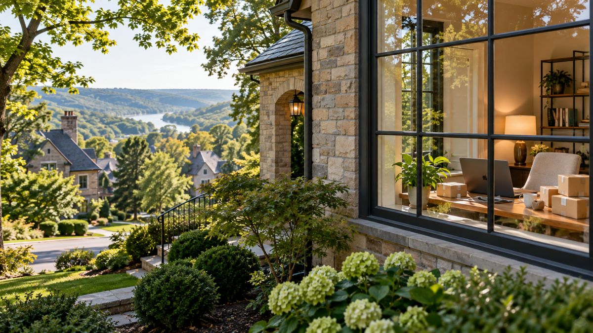 Fox Chapel home with a dedicated office and parcels visible through the window