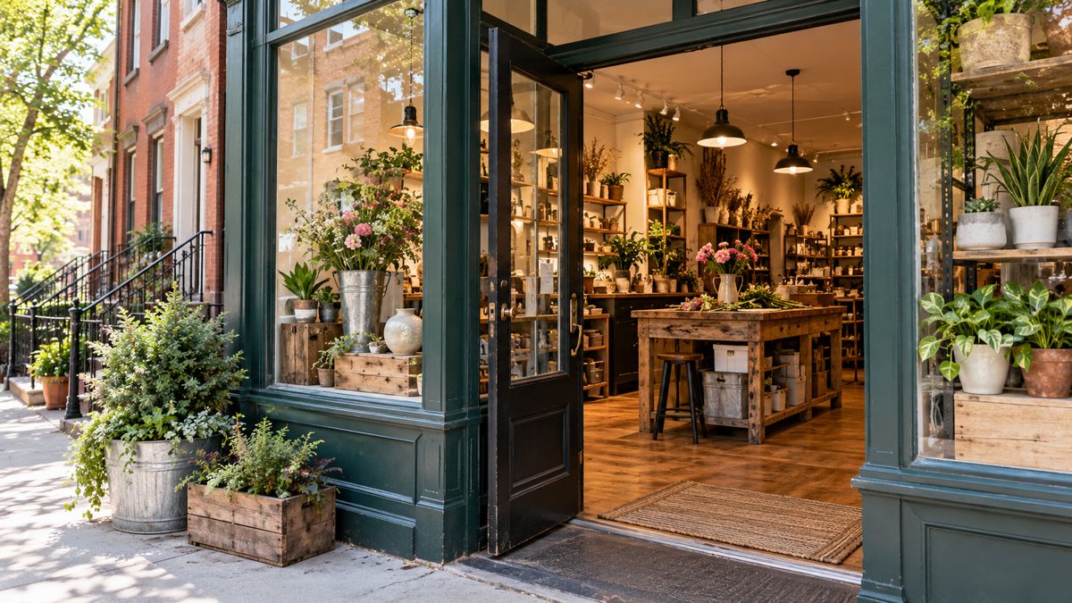 Philadelphia neighborhood retail shop with an open doorway and merchandise displays
