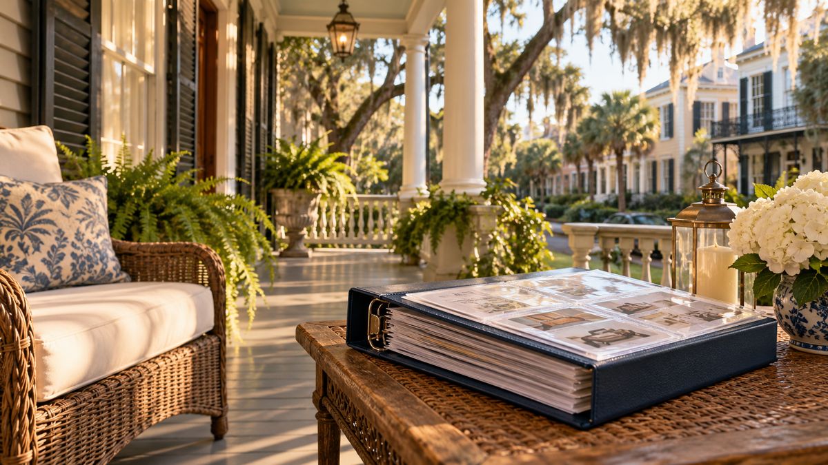 Home inventory album on a Savannah Georgia porch