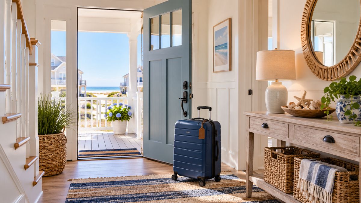 Guest suitcase in the entry of a Wildwood vacation rental home